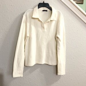 Zara knit sweater top split neck long sleeve collared polo shirt Sz M